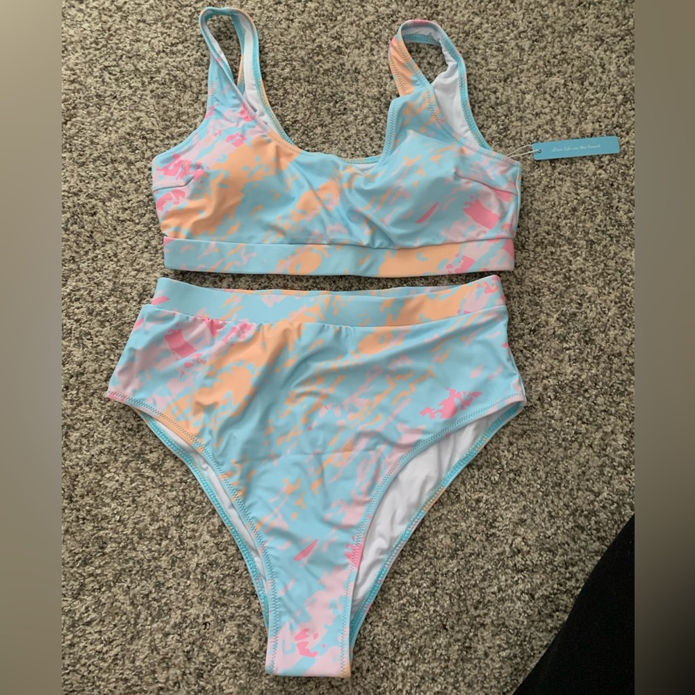 Pastel tie dye high waisted bikini